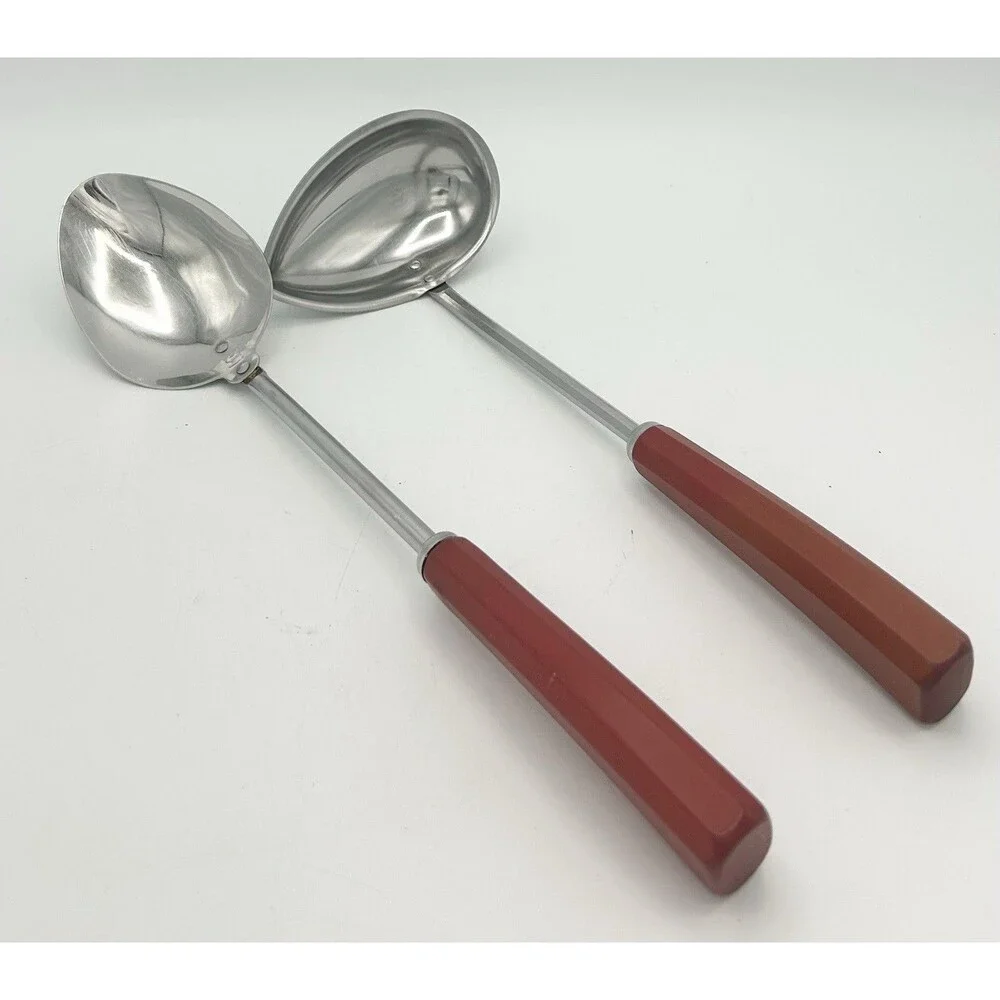 Vtg Corona Serving Spoon & Teardrop Ladle Red Bakelite Handle Stainless Steel